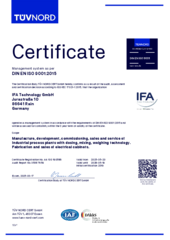 IFA Technology ISO 9001 certificate